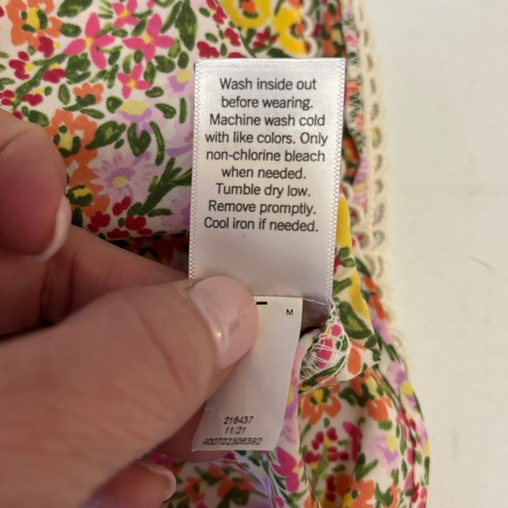 Lauren Conrad Floral Blouse Womens Medium‎ Pink Yellow Tie Back Cap Sleeve - Picture 6 of 6
